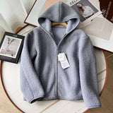 Women Hoodie Polar Fleece Simple Solid Color