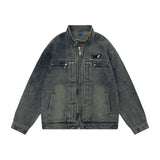 Men Fleece Lined Hoodie Spring and Autumn Denim Jacket Men Vibe Washed and Worn Denim Jacket