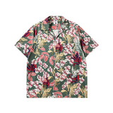 Short Sleeve Shirt Vintage Floral Full Printed Loose Casual Hawaiian Vacation Shirt