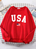 Usa American Flag Patriotic Street Hoody Women simple Oversize