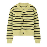 Women Knitted Cardigan Striped Retro Sweater