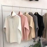 Women Knitted Cardigan Loose Zip Knitted Thickened
