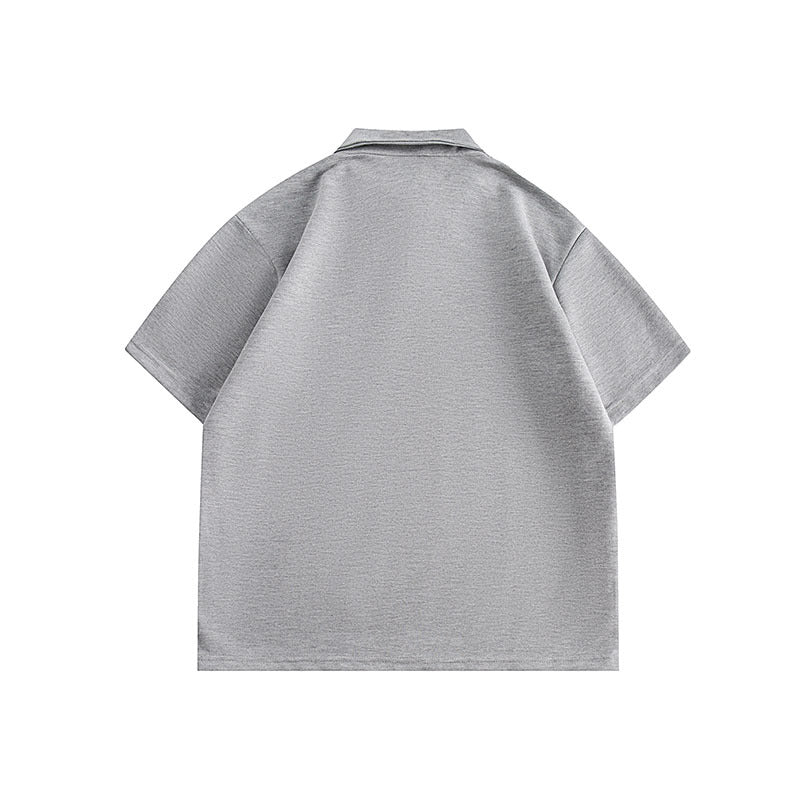 Men T-Shirt College Style Patch Polo Shirt Loose