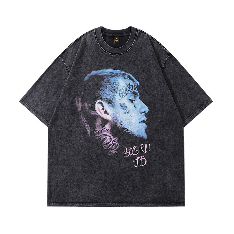 Men T-Shirt Retro Portrait Distressed Heavy