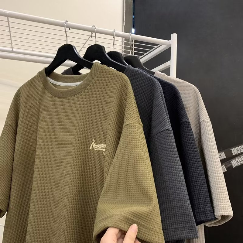 Men's T Shirt Waffle Retro Loose Casual