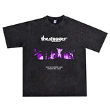 Rock Star T Shirt Punk Rock the Stooges Puppet Band Washed Distressed T-shirt Cotton Short Sleeve