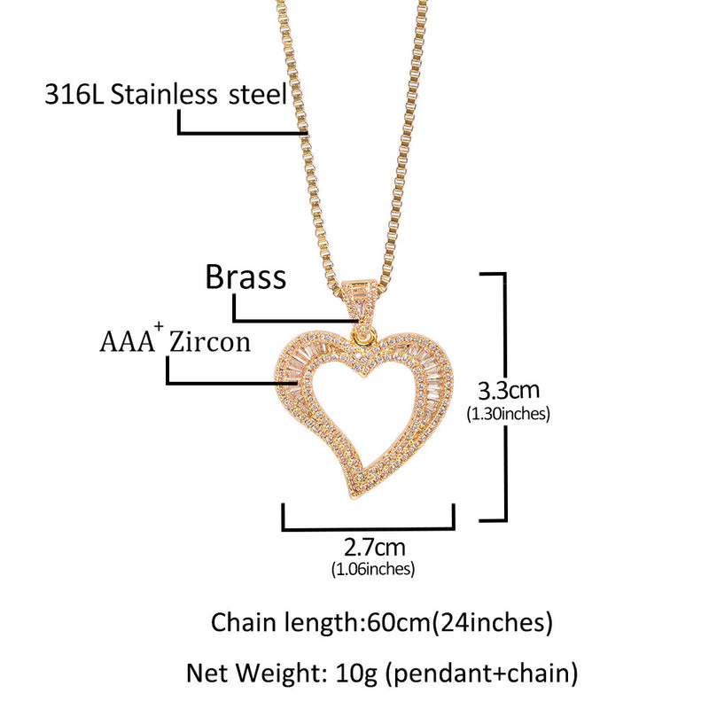 Jewelry Zircon Curved Love Fashion Pendant Necklace Hip Hop ins St. Valentine's Spectrum Royalty