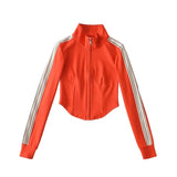 Women Hoodie Striped Stitching Tight Sports Sweater