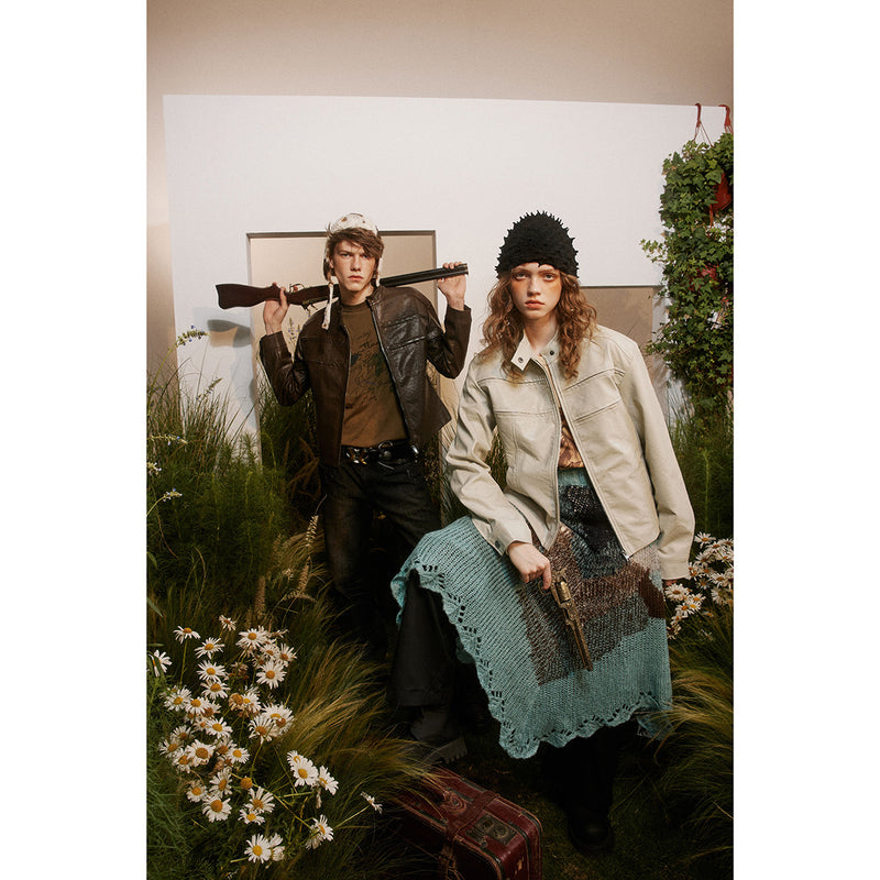 Unisex Pu Jacket Retro Biker's Wind Leather Coat