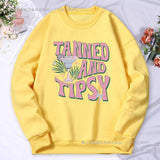 Tanned And Tipsy Pattern Print Hoodie Women Fashion