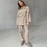 Women Co-Ords Fall and Winter Lapels Casual Woolen Plaid