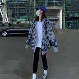 Women Knitted Cardigan Vintage Leopard Print