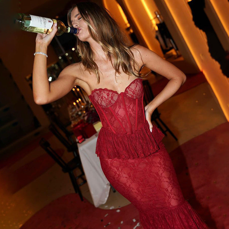 Women Dress Lace See-through Hot Girl Dress