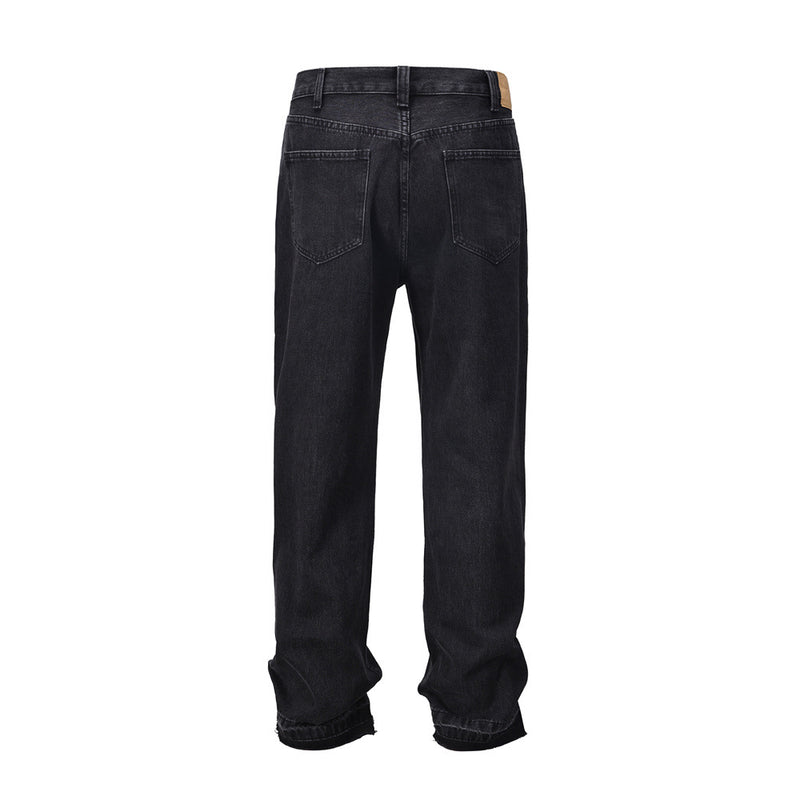 Men Jeans Frayed Cardigan with Buttons Trousers