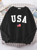Usa American Flag Patriotic Street Hoody Women simple Oversize