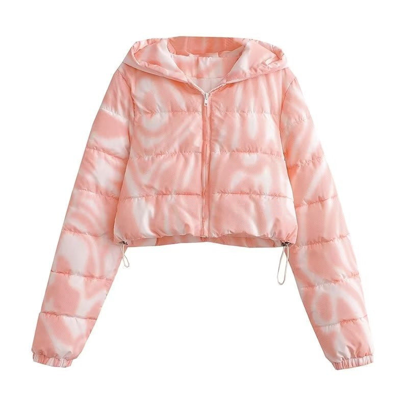 Women Cotton Coat Zipper Warmth Retention Material Hooded Jacket