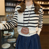 Women Knitted Cardigan Stripe College Style Soft Sweater