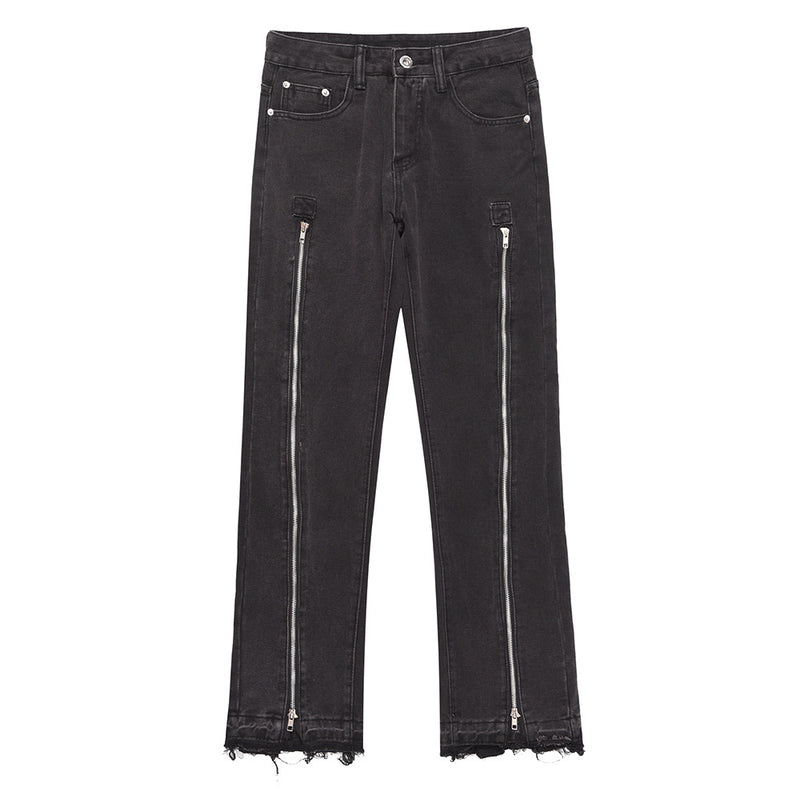 Men Jeans Zipper Trendy Distressed Frayed Edge Casual