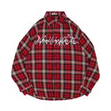 Men Long Sleeved T Shirt Spring and Autumn Lattice Shirt Men Letter Embroidery Loose Shirt Coat