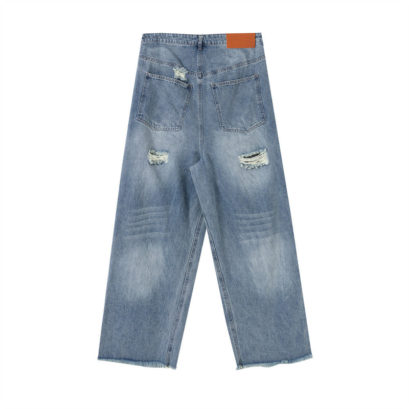 Men Jeans Cut Ripped Frayed Hem All-Matching