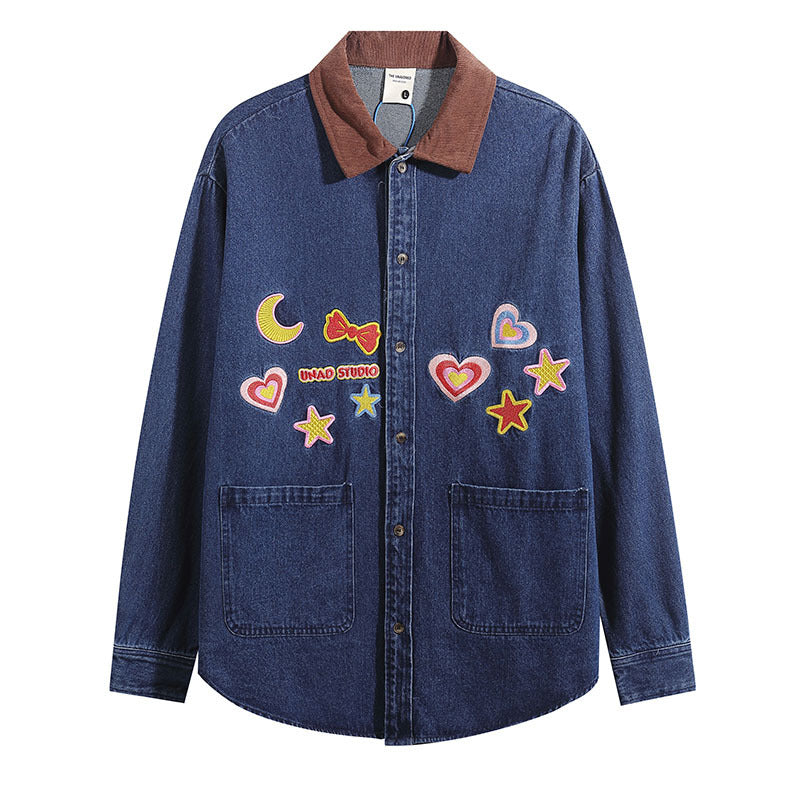 Long Sleeve Distressed Vintage Denim Shirt