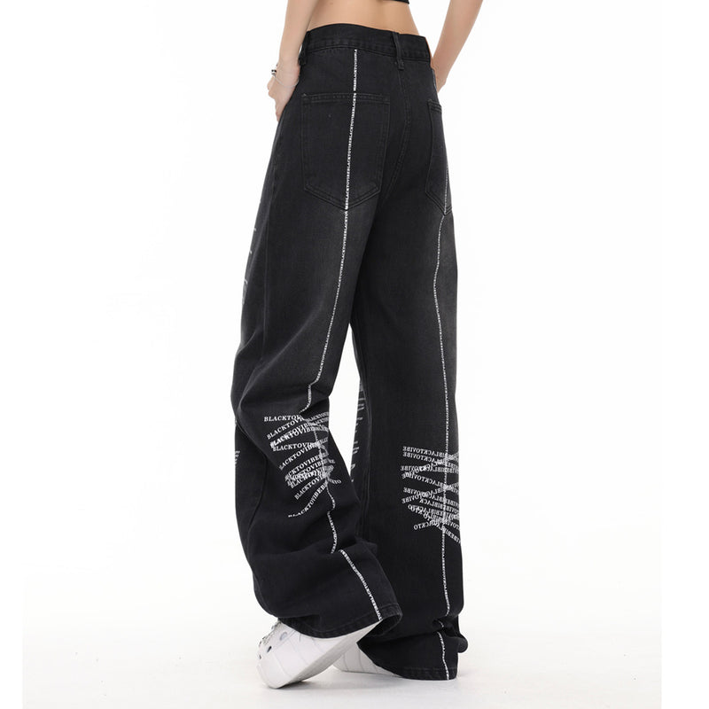 Men Jeans Graffiti Letter Print Loose