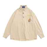 Men Long Sleeved T Shirt Cartoon Embroidery Shirt Coat Men's Loose Casual Spring and Autumn Long Sleeve Shirt