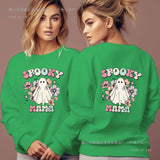 Spooky Mama Print Long Sleeve Hoodies Women Autumn Funny Hal