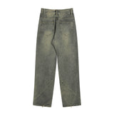 Men Jeans Distressed Stitching Zipper Decorations