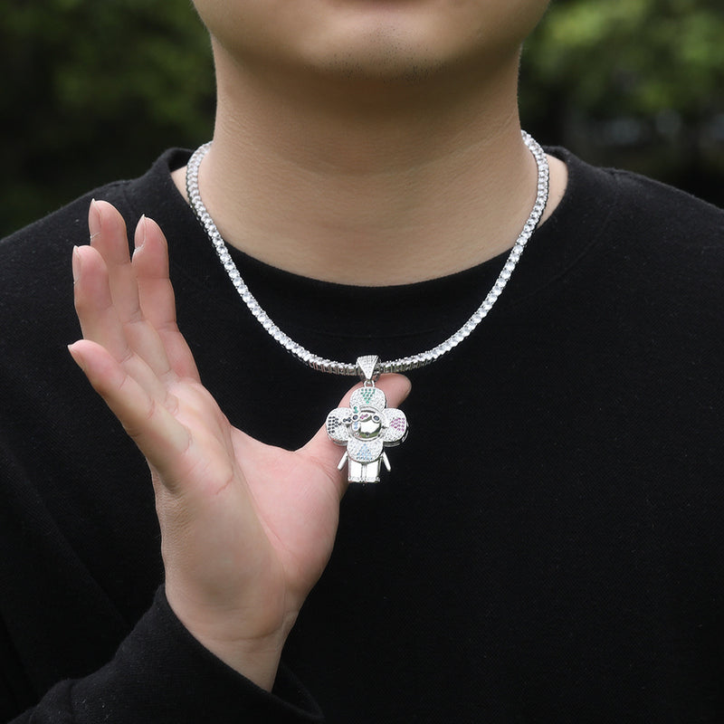 Jewelry hip hop design donkey flower pendant copper inlaid 5A zircon rapper Spectrum Animal