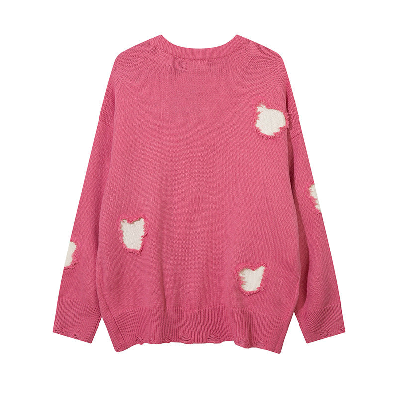 Men Sweater Butterfly Stitching Ripped Sweater