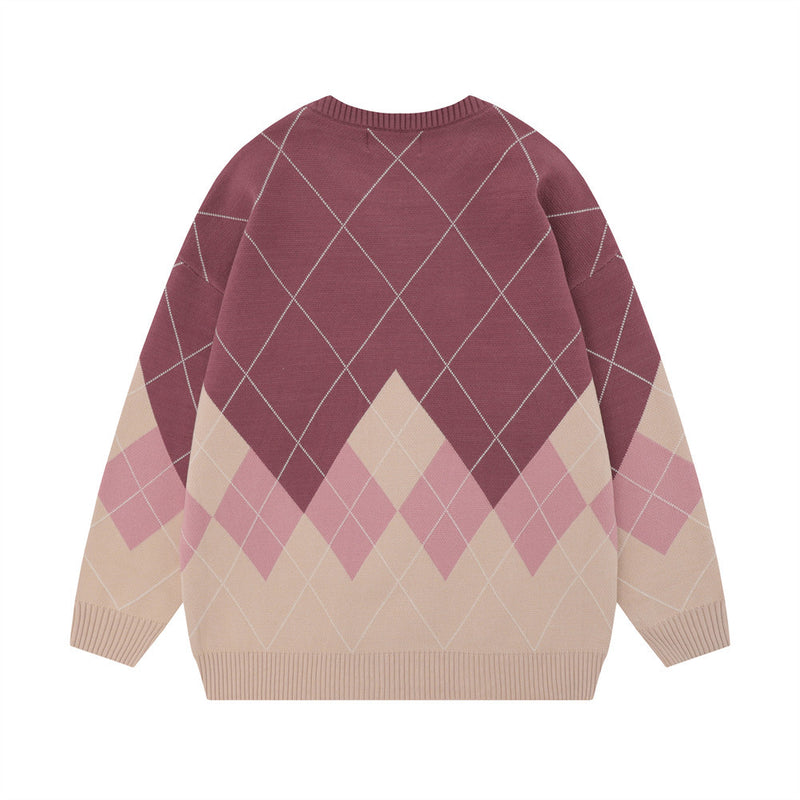 Men Sweater Gradient Diamond Plaid Casual Sweater