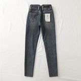 Women Jeans Fleece-lined Thick Thermal Slim Fit Raw Edges