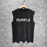 Purple Brand Distressed Tank T Shirts Distressed Sleeveless T-shirt Vest