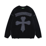 Men Sweater Cross Ripped Knitted Sweater