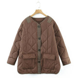 Women Cotton Coat Loose Diamond Lattice Coat