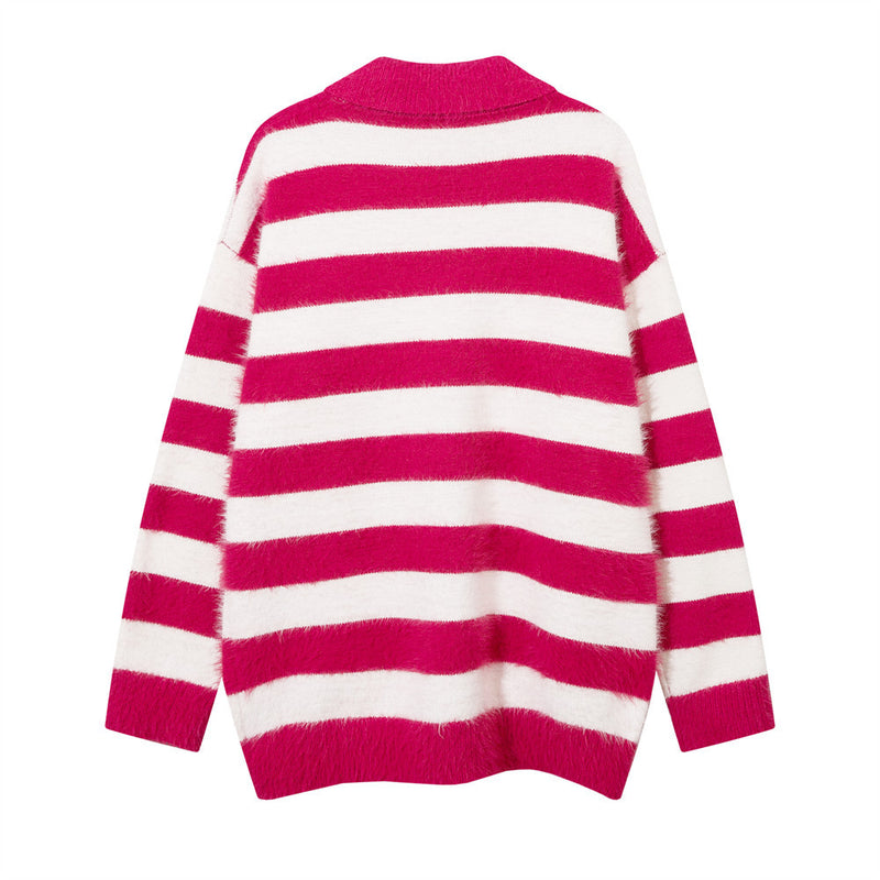 Men Sweater Striped with Fleece Lining Lapel Sweater KS005-20230908