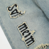 Men Jeans Hole Metal Fastener Decoration Loose All-Match