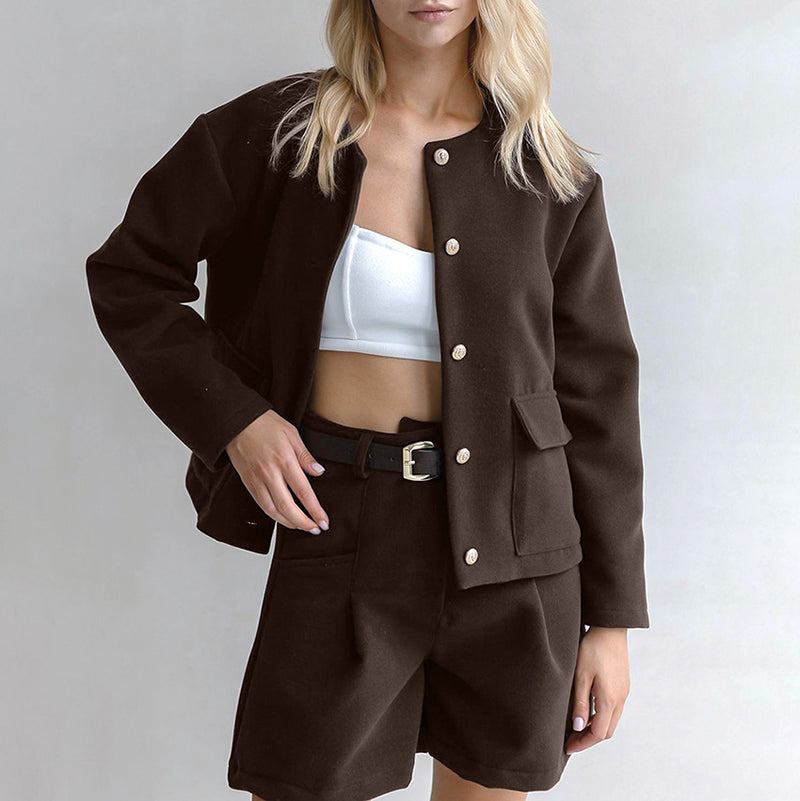 Women Co-Ords Long Sleeve Coat High Waist Retro Street Autumn and Winter