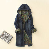 Women Trench Coat Denim Hooded Jacket