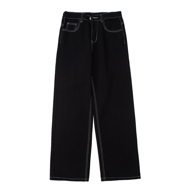 Men Jeans Flame Embroidery Pocket Casual Loose