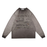 Men Long Sleeve T-Shirt Inkjet Gradient Tie-Dye Distressed Loose Casual