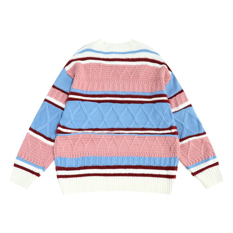 Men Sweater Striped Long-Sleeved Sweater Mink Stitching