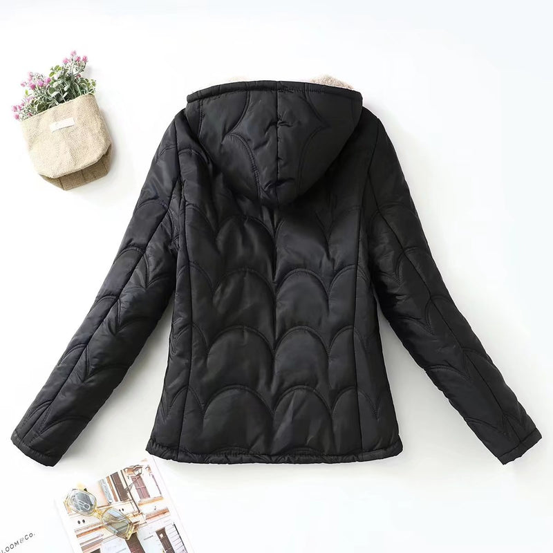 Women Cotton Coat Hooded Loose Fleece-lined Imitation Lamb Wool