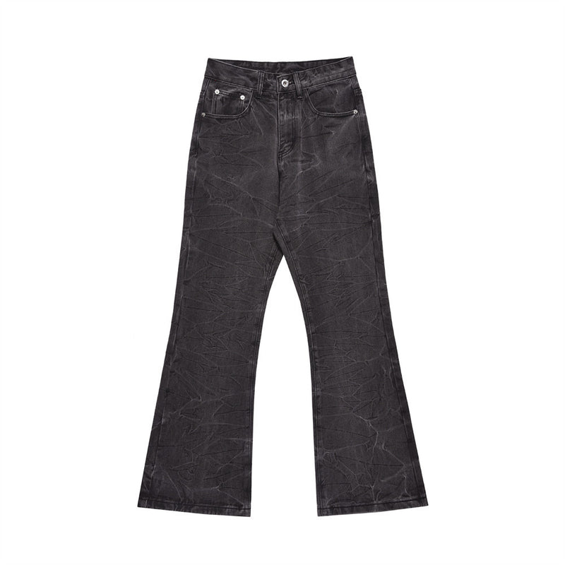 Men Jeans Bell-Bottom Pants Fashion Loose Pleated Distressed