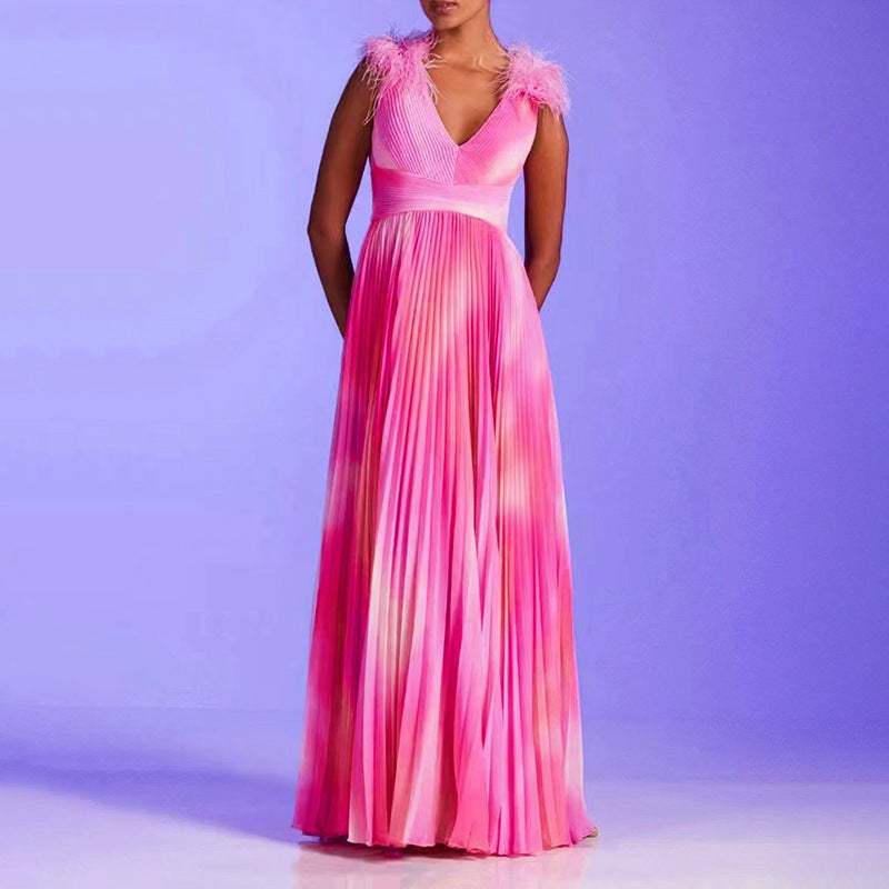Bohemian Dress Pleated Feather Dress