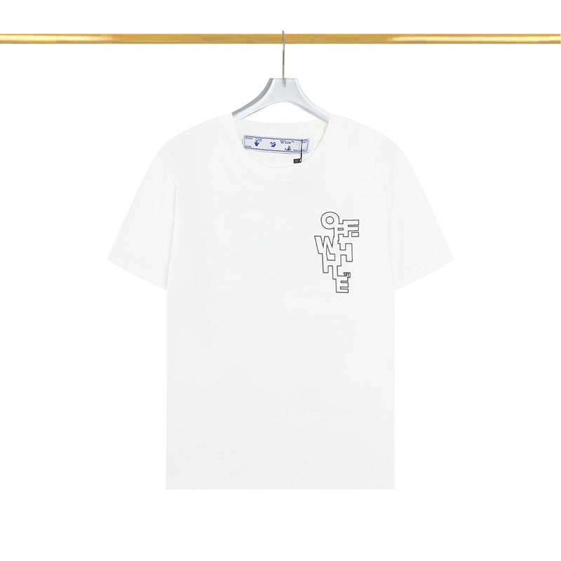 Off White T Shirts OW Mechanical Letter Pattern Crew Neck Pullover Short Sleeves