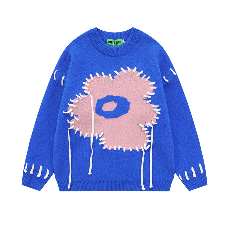 Men Sweater Stitching Flower Sweater