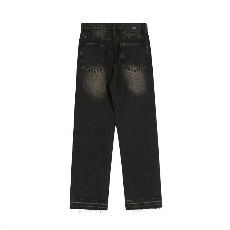 Men Jeans Loose Hole Vintage Washed