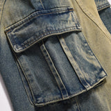 Men Jeans Cargo Pocket Personality Stitching